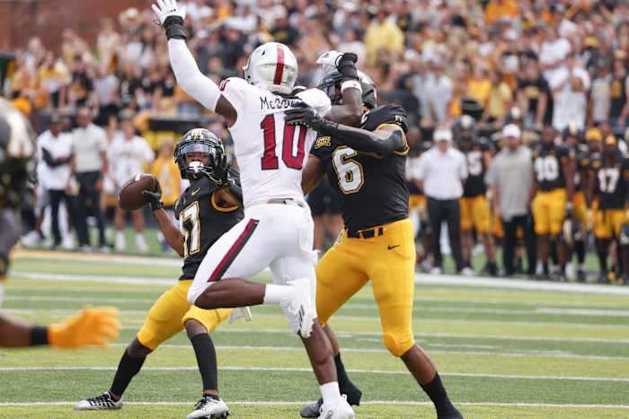 Troy linebacker Jayden McDonald rushes the Appalachian State passer.